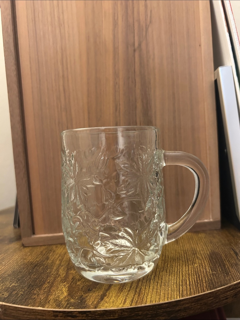 Vintage Clear Pressed Glass Floral Leaf Pattern Mug*